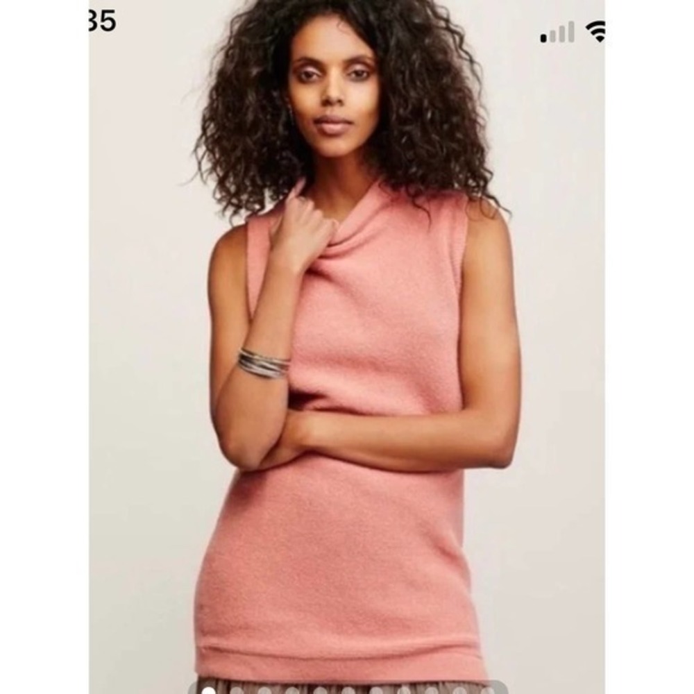 Free People Peach Pink Textured Ribbed Knit Cotton Blend Isla Ottoman Tunic